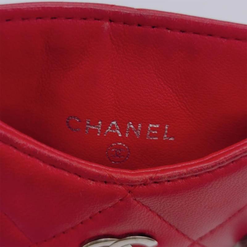 Chanel 羊皮 純色 菱格 絎縫 雙C 標識 卡包-6