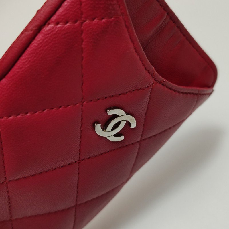 Chanel 羊皮 純色 菱格 絎縫 雙C 標識 卡包-7