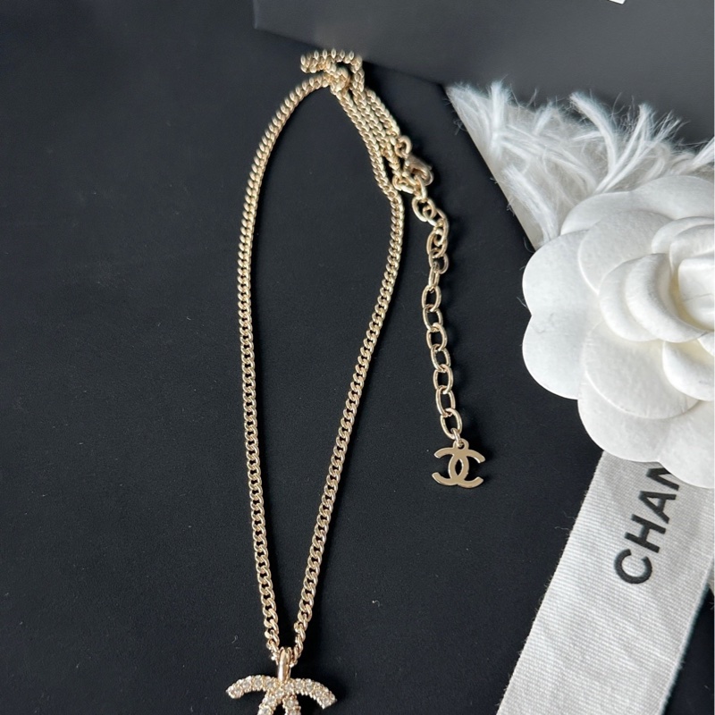 香奈兒 Chanel  項鍊  雙c吊墜 半鑽 高貴優雅 氣質凸顯-5