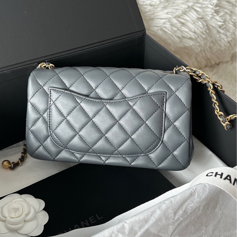 香奈兒 chanel 23k 金球 cf mini 羊皮 深灰色/大象灰-1
