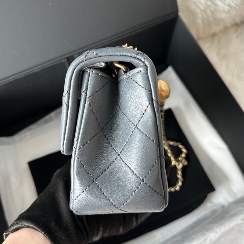 香奈兒 chanel 23k 金球 cf mini 羊皮 深灰色/大象灰-4