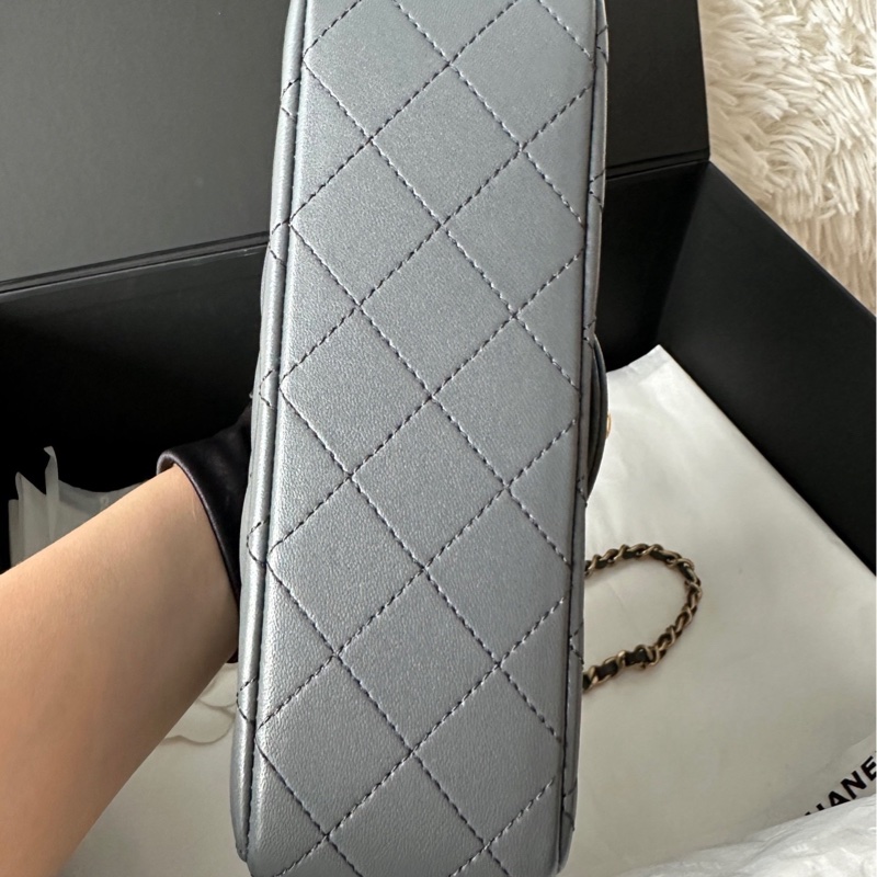 香奈兒 chanel 23k 金球 cf mini 羊皮 深灰色/大象灰-5