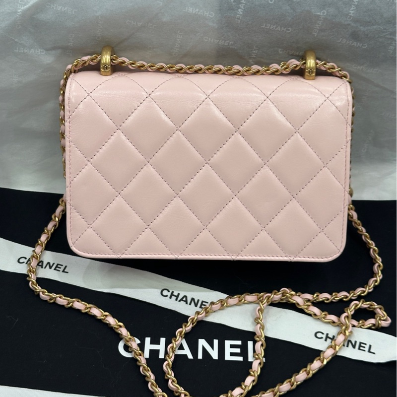 香奈兒 Chanel 25s cf mini 雙金球 雙金珠 芯片款 牛皮 淺粉色-1