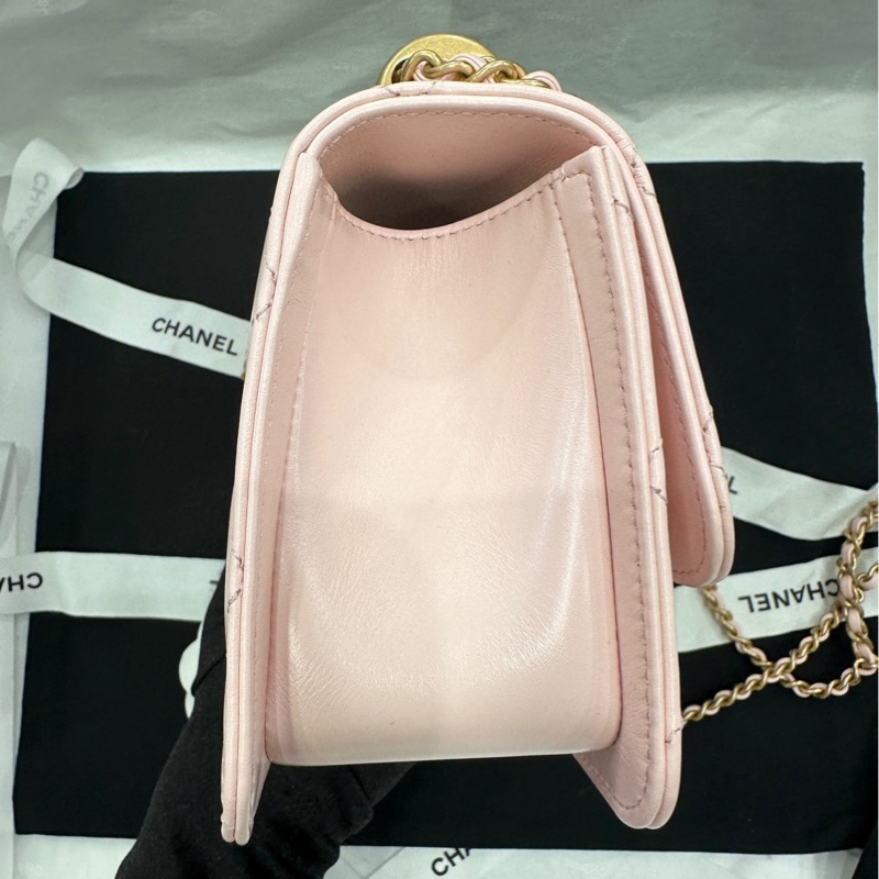 香奈兒 Chanel 25s cf mini 雙金球 雙金珠 芯片款 牛皮 淺粉色-2