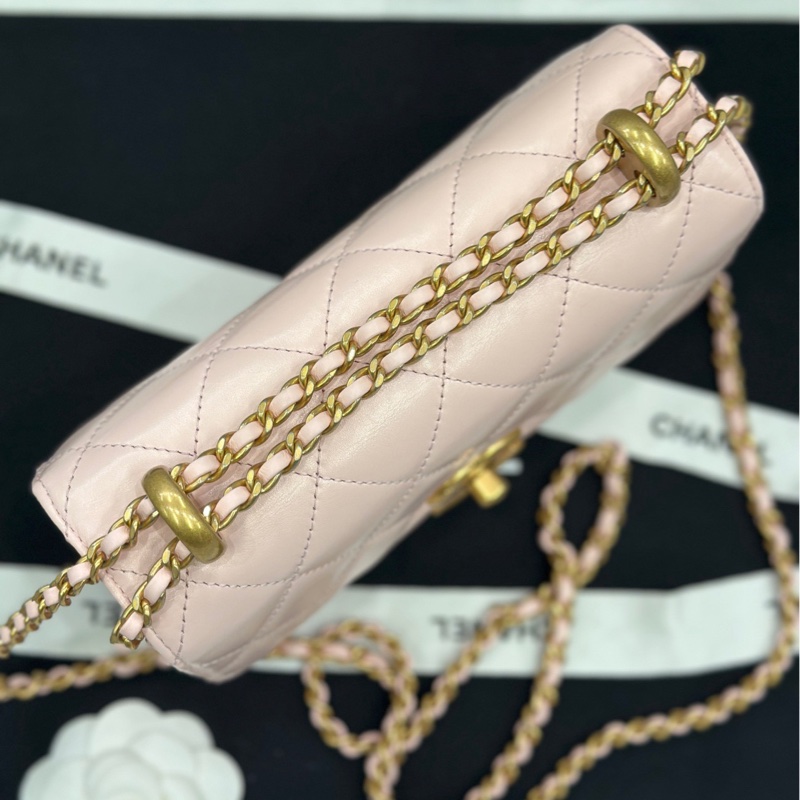 香奈兒 Chanel 25s cf mini 雙金球 雙金珠 芯片款 牛皮 淺粉色-4