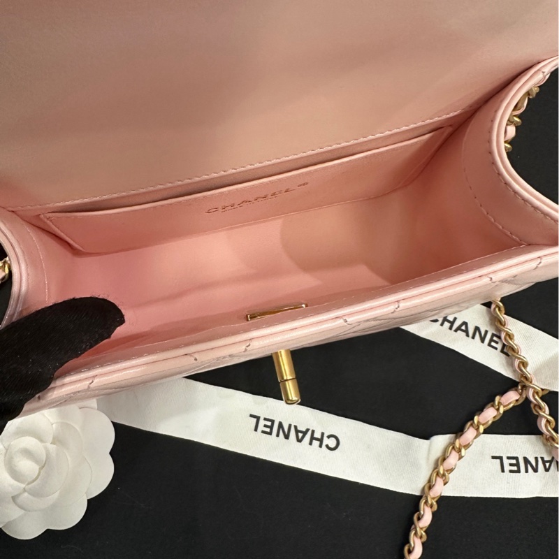 香奈兒 Chanel 25s cf mini 雙金球 雙金珠 芯片款 牛皮 淺粉色-5