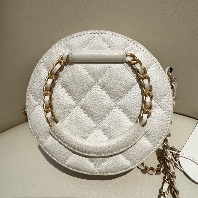 Chanel / 香奈兒 限量小圓餅 白色荔枝牛皮-9