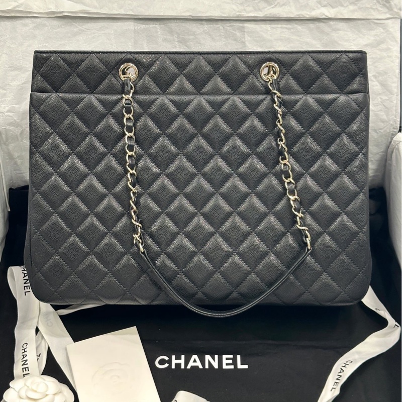 Chanel 23k gst 大托特 tote 購物袋 黑金 荔枝牛皮-1