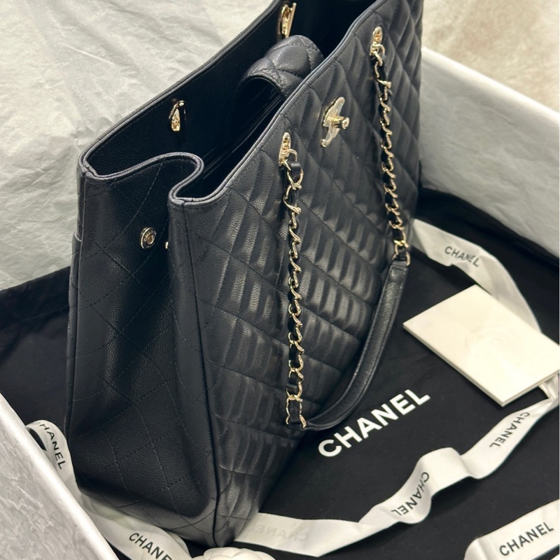 Chanel 23k gst 大托特 tote 購物袋 黑金 荔枝牛皮-2