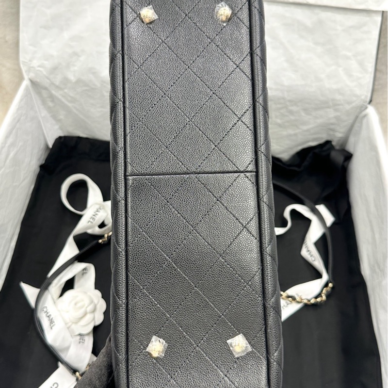 Chanel 23k gst 大托特 tote 購物袋 黑金 荔枝牛皮-4