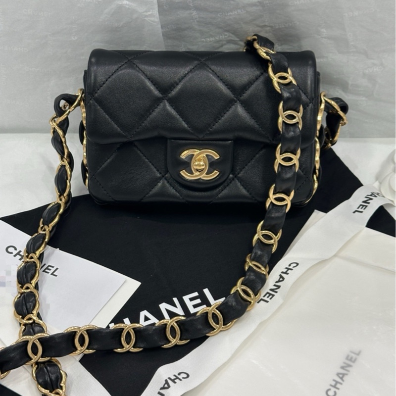 香奈兒 Chanel 24k hobo 黑金 腋下包 羊皮 雙c寬肩帶-0
