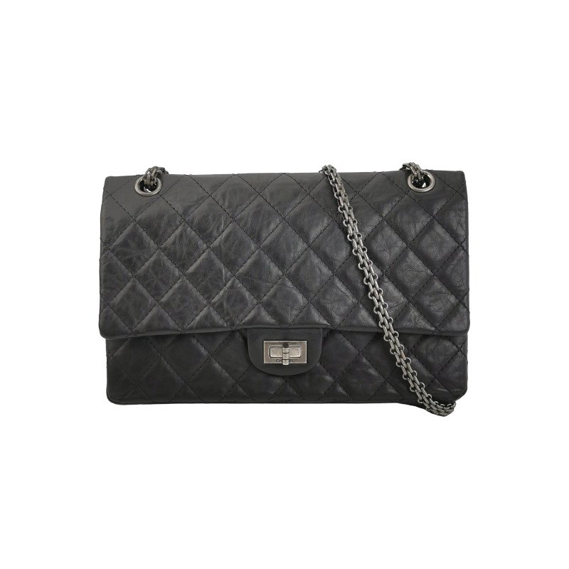 Chanel 2.55 Flag Bag 經典款 大號 油蠟皮 菱格 絎縫 長方形旋扣 單肩包-0