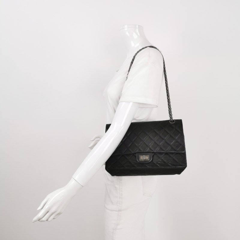 Chanel 2.55 Flag Bag 經典款 大號 油蠟皮 菱格 絎縫 長方形旋扣 單肩包-1