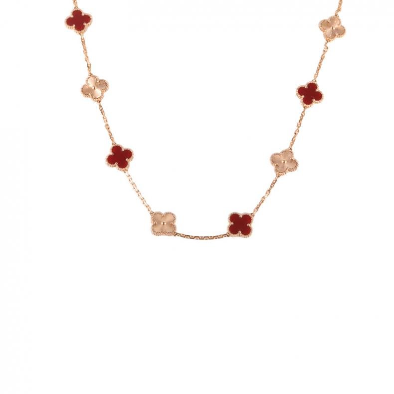 18K玫瑰金 紅玉髓 玫瑰金 VCA梵克雅寶 紅花鐳射 四葉草拼鐳射20花長項鍊 23年大全 18K-1