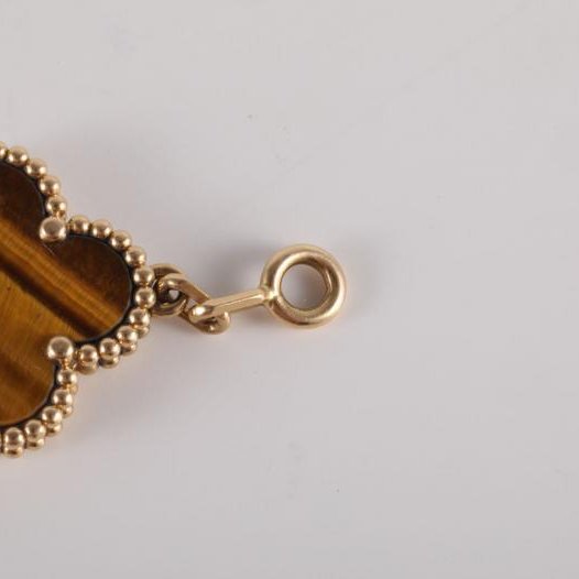 Vintage Alhambra 中號五花手鏈 新扣 18K黃金/虎眼石 S-M碼 黃金-4