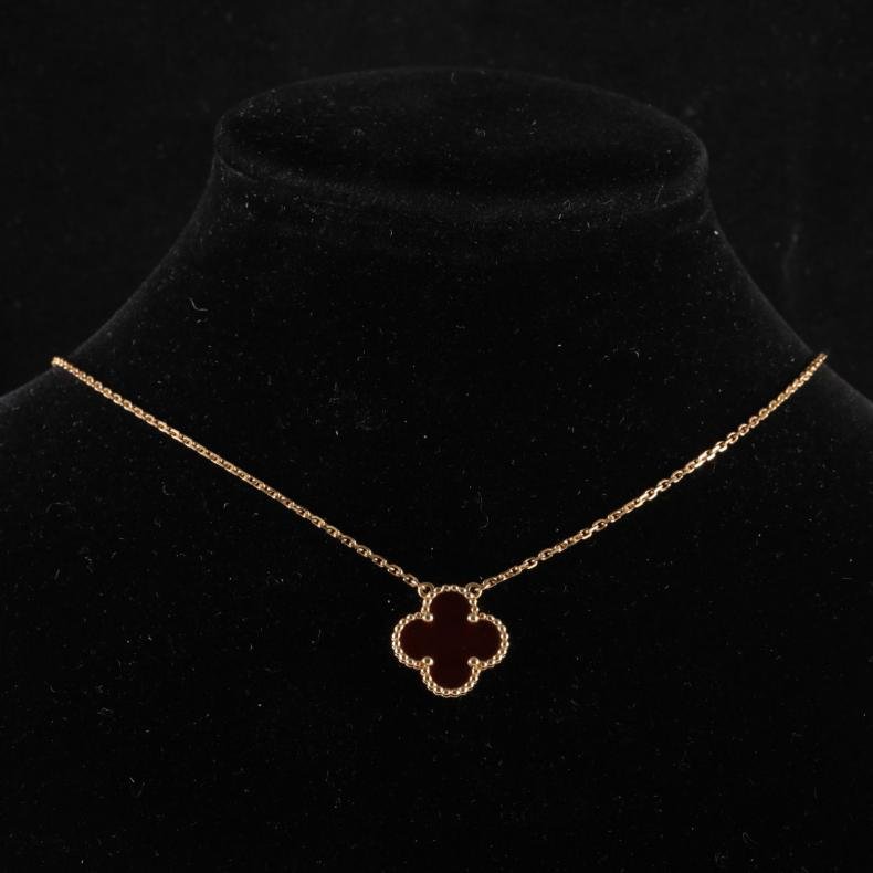 Vintage Alhambra 中號單花項鍊 新扣 18K黃金/紅玉髓 項链 黃金-0