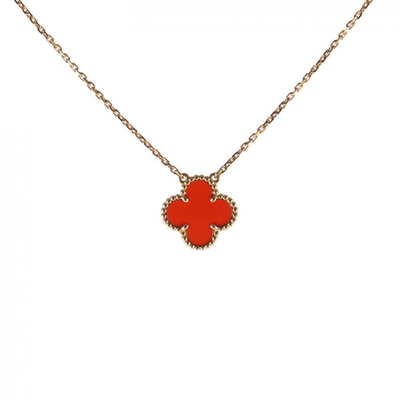 Vintage Alhambra 中號單花項鍊 新扣 18K黃金/紅玉髓 項链 黃金-1