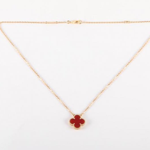 Vintage Alhambra 中號單花項鍊 新扣 18K黃金/紅玉髓 項链 黃金-5