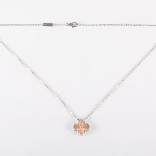 Vintage Alhambra 中號單花項鍊 2024年聖誕 單鑽 玫瑰金鐳射 18K白金/18K玫瑰金/鑽石 項链 18K白金-4