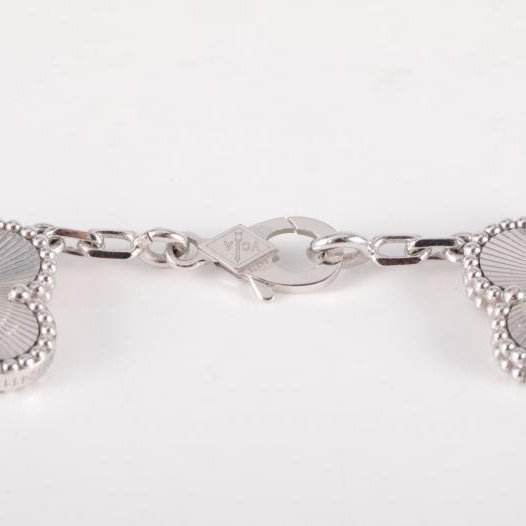 Vintage Alhambra 中號五花手鏈 镭射 新扣 18K白金 S-M碼 白金-1