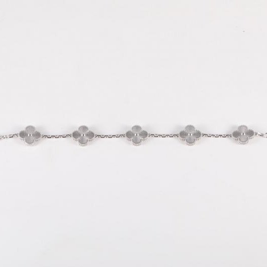 Vintage Alhambra 中號五花手鏈 镭射 新扣 18K白金 S-M碼 白金-4