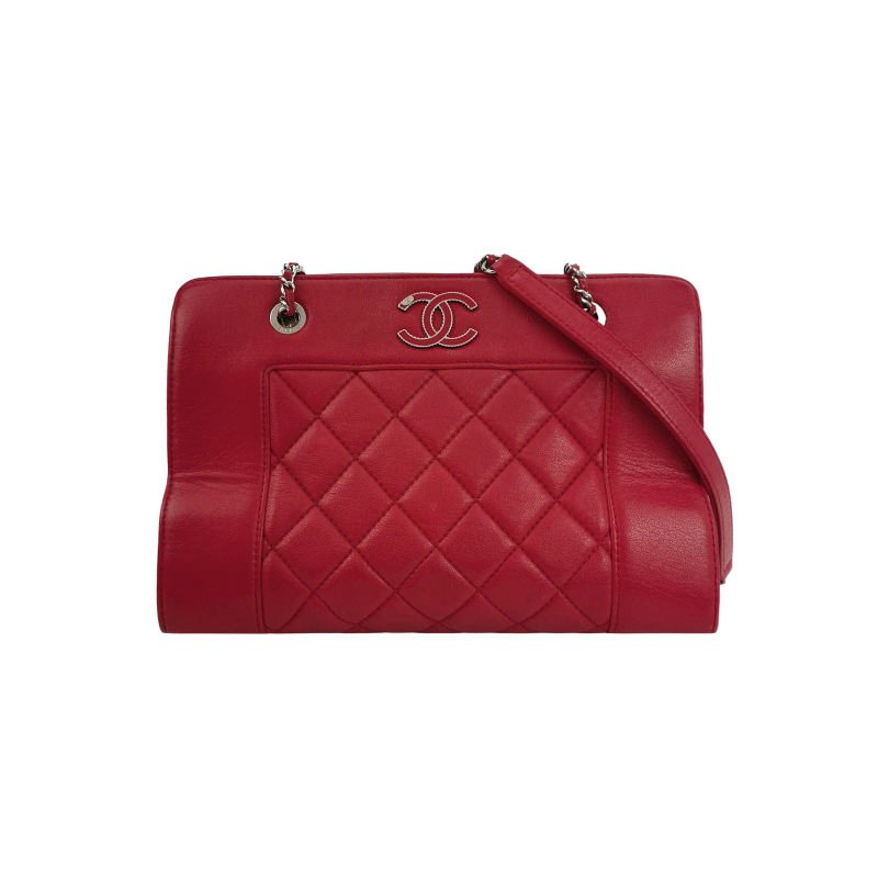 Chanel 羊皮 純色 菱格 絎縫 雙C Logo 單肩包-0