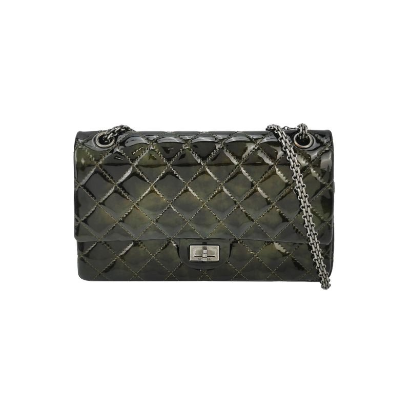 Chanel 2.55 Flag Bag 季節限定款 大號 漆皮 菱格 絎縫 長方形旋扣 單肩包-0