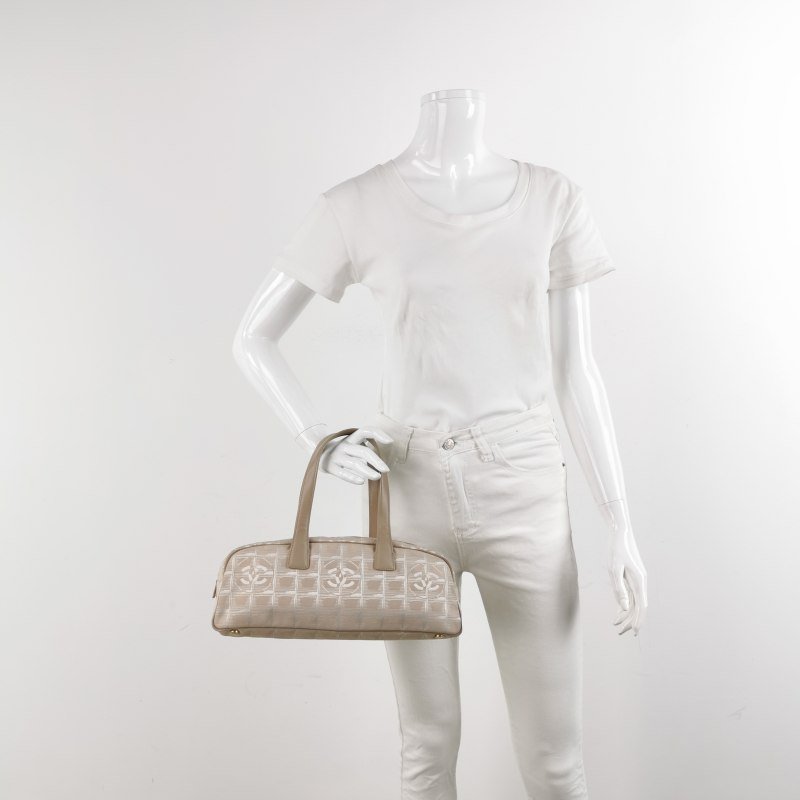 Chanel Travel Line 牛皮 帆布 冰格紋 中古 手提包-1