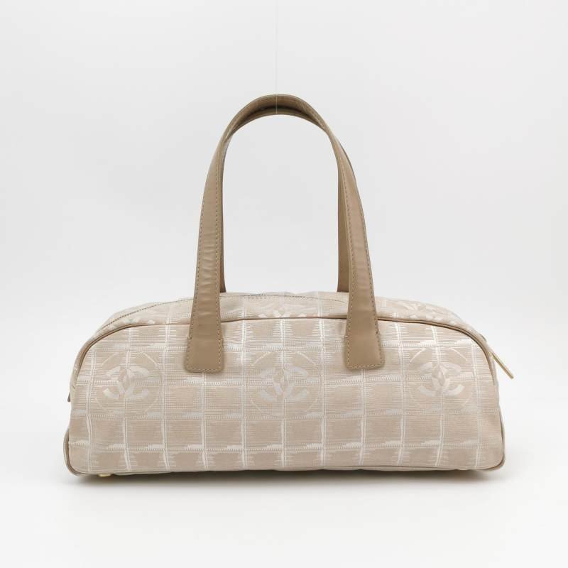 Chanel Travel Line 牛皮 帆布 冰格紋 中古 手提包-4