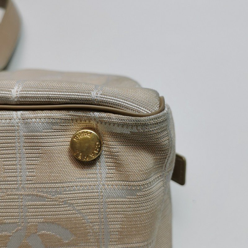 Chanel Travel Line 牛皮 帆布 冰格紋 中古 手提包-14