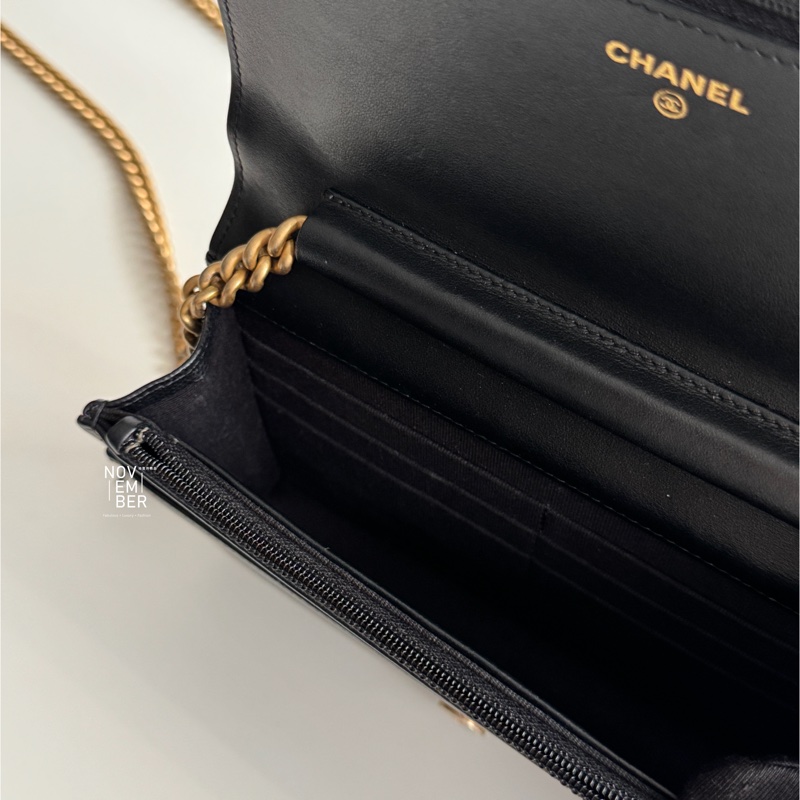 99新全配有購證🆕 Chanel 香奈兒 Leboy WOC 黑色金釦 斜背包 肩背包-10