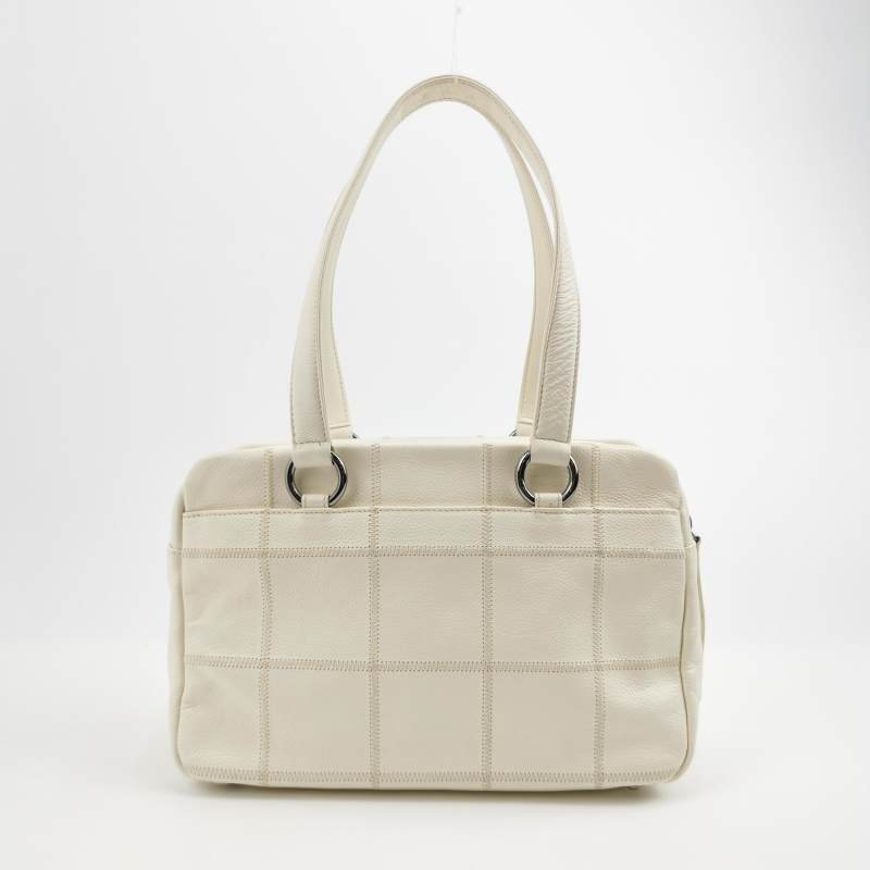 Chanel Chocolate Bar 冰格 牛皮 純色 萎格 字母 Logo 標誌 冰格紋 中古 單肩包-4