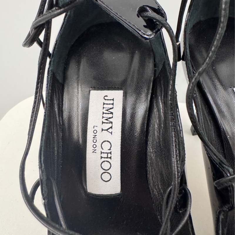 Jimmy Choo 漆皮黑色綁帶高跟 全新未穿 附防塵袋-7