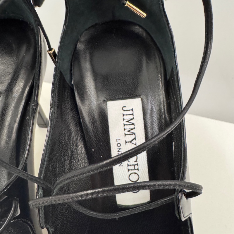 Jimmy Choo 漆皮黑色綁帶高跟 全新未穿 附防塵袋-8