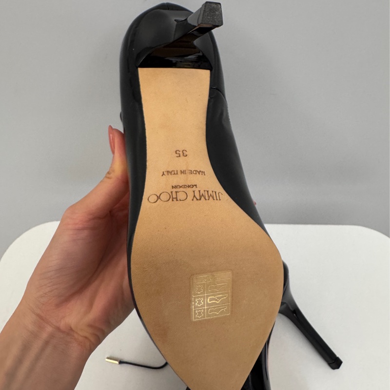 Jimmy Choo 漆皮黑色綁帶高跟 全新未穿 附防塵袋-10