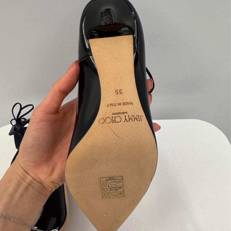 Jimmy Choo 漆皮黑色綁帶高跟 全新未穿 附防塵袋-11
