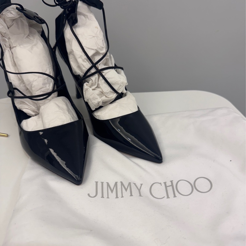 Jimmy Choo 漆皮黑色綁帶高跟 全新未穿 附防塵袋-12
