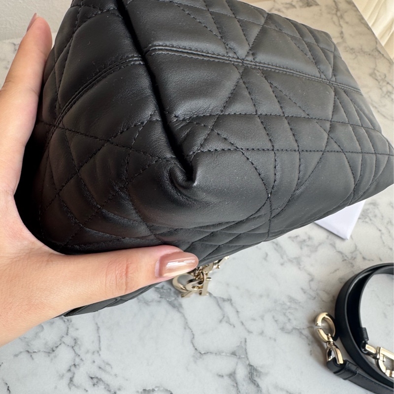 Dior黑羊皮藤格紋三格手提兩用包-5