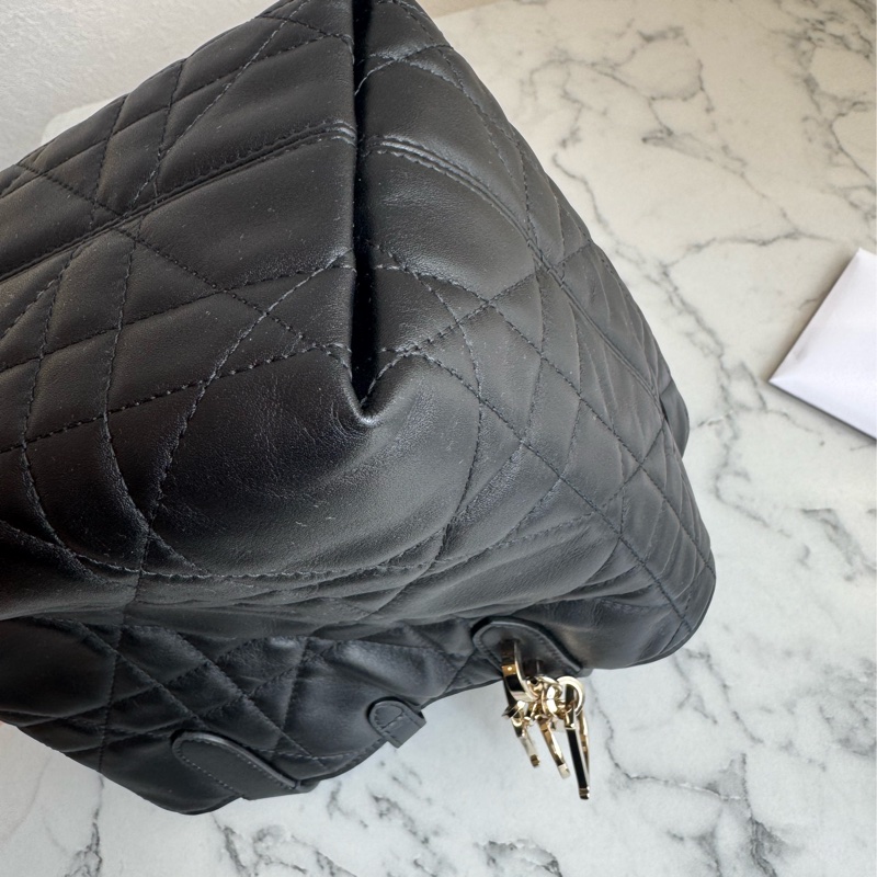 Dior黑羊皮藤格紋三格手提兩用包-8