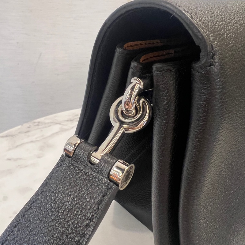Hermes 黑Tarillion Novello皮銀釦Opli 28斜背包-14