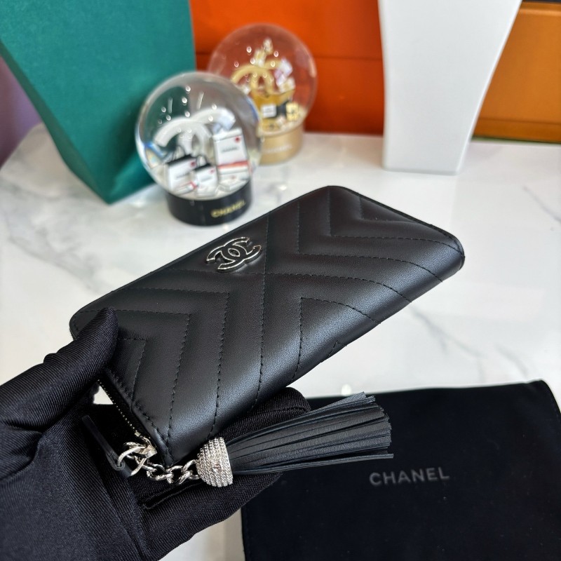 Chanel 黑銀牛皮拉鏈錢包 長夾 銀包 25開-5