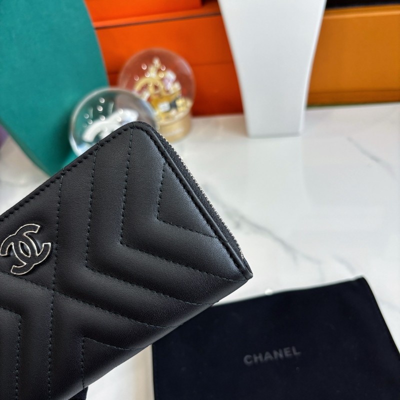 Chanel 黑銀牛皮拉鏈錢包 長夾 銀包 25開-7