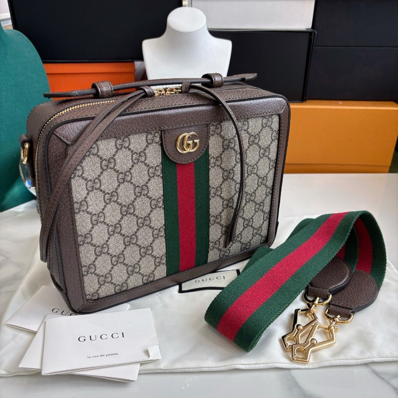 Gucci 經典紅綠條紋Ophidia系列老花相機包 斜背包 肩背包-0