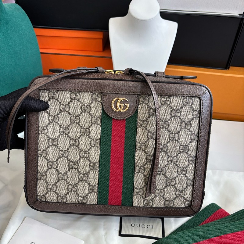 Gucci 經典紅綠條紋Ophidia系列老花相機包 斜背包 肩背包-1