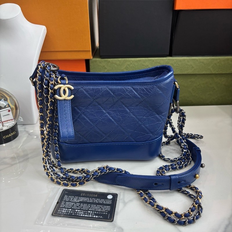 Chanel 克萊因藍全皮小號流浪包 肩背包 28開有卡-0