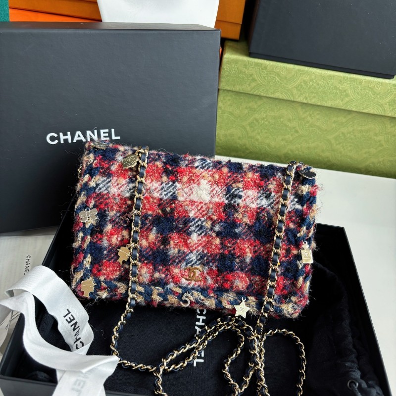 Chanel 秀款粗花呢格纹woc链条包 肩背包-0