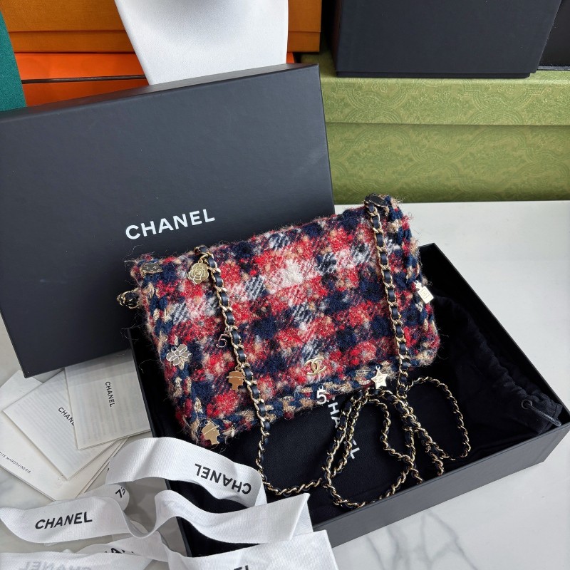 Chanel 秀款粗花呢格纹woc链条包 肩背包-1