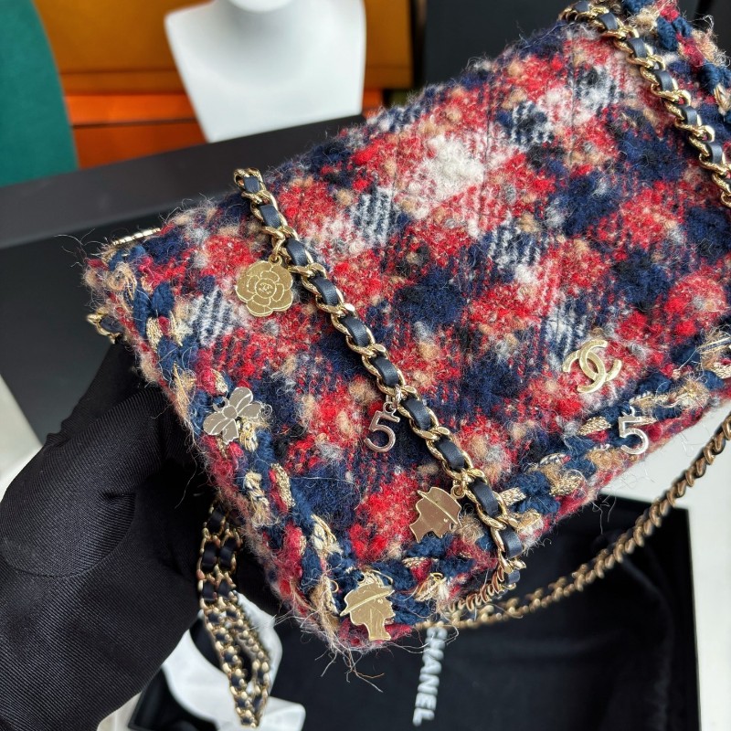 Chanel 秀款粗花呢格纹woc链条包 肩背包-2
