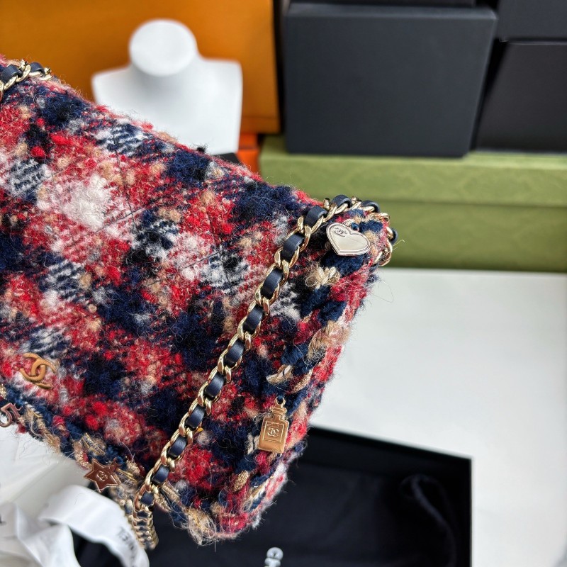 Chanel 秀款粗花呢格纹woc链条包 肩背包-3