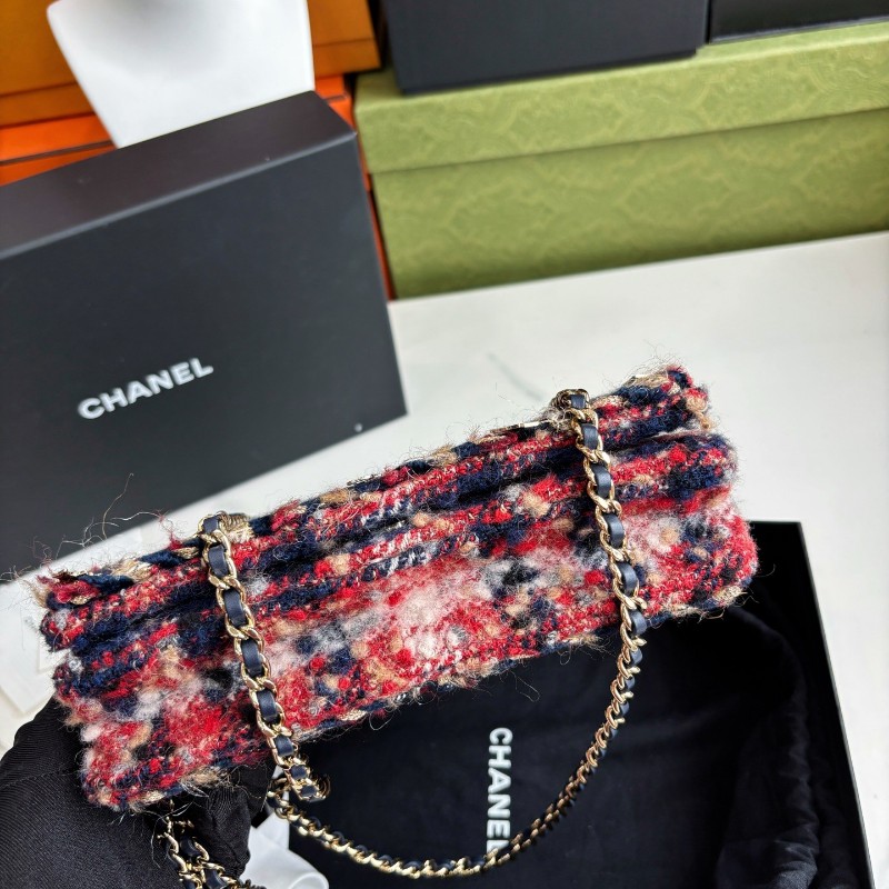 Chanel 秀款粗花呢格纹woc链条包 肩背包-6